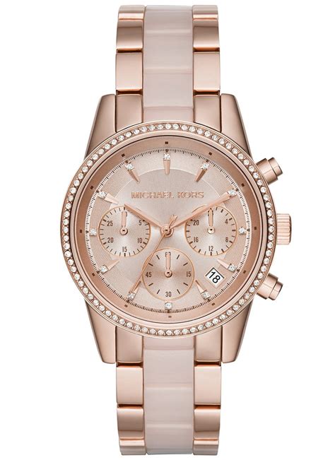 michael kors ritz rose gold tone crystal chronograph ladies watch|rose gold tone watch.